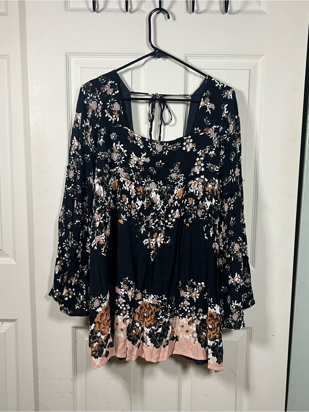Free People Modern Chinoise Floral Tunic Mini Dress Black Boho Smocked Top M - Picture 2 of 7
